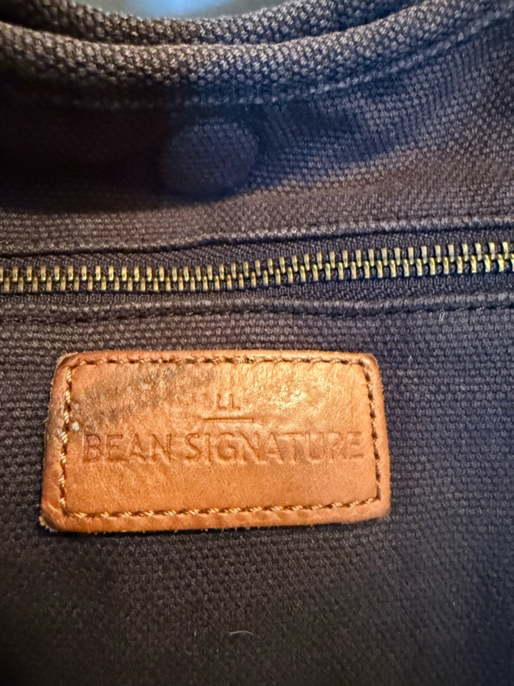 LL Bean Canvas Hobo Shoulder Bag with Leather Trim - Navy - Picture 3 of 8